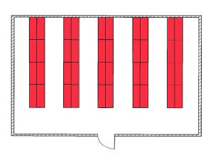 Plan d'implantation d'une étagère fixe.