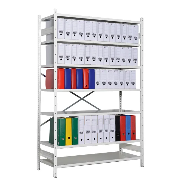 Rayonnage archives à tablettes et échelles ouvertes, finition peinte.